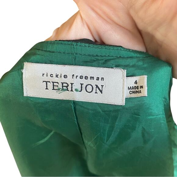 Teri Jon Rickie freeman Emerald Green 100% silk wrap Dress size 4 ruffle formal - Picture 4 of 13